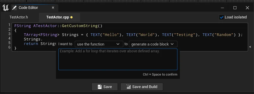Code Completion in an Unreal Editor: Dictionary, Reflection and LLM Context