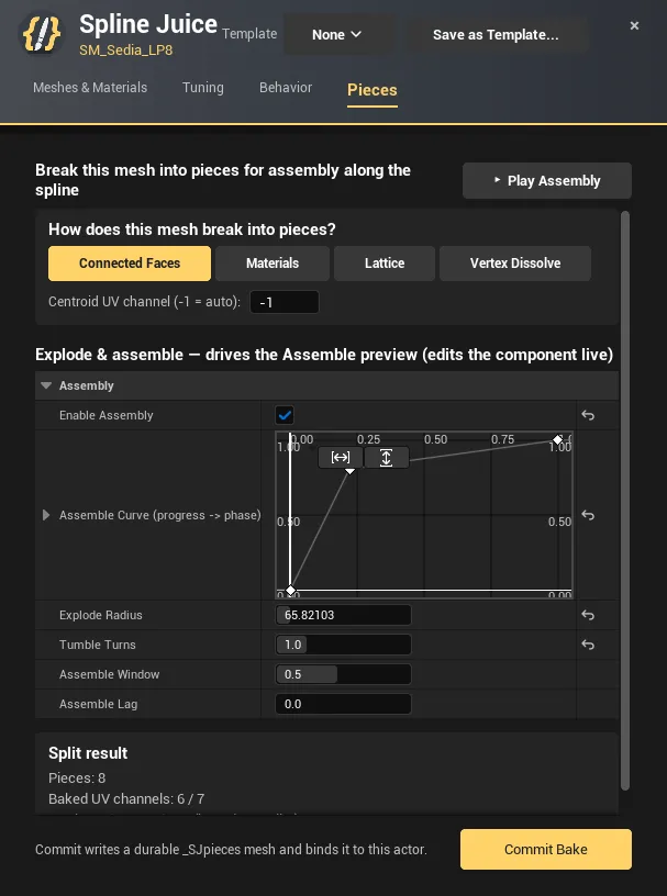 The Piece Baker tool that splits a multi-part mesh into assemblable pieces